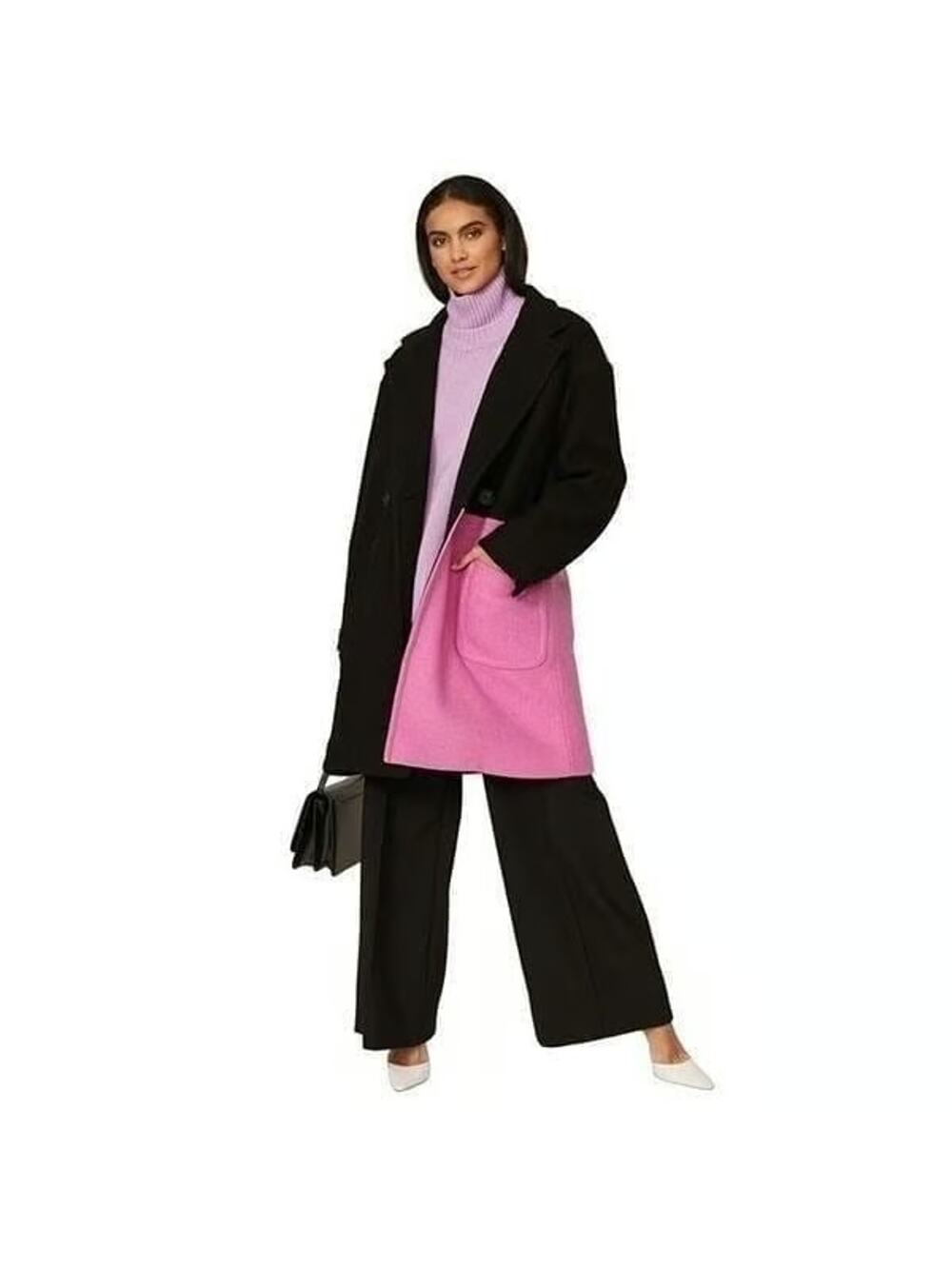 Peter Som Collective Women's 6 Black Pink Colorblock Overcoat Wool Coat HR7-42